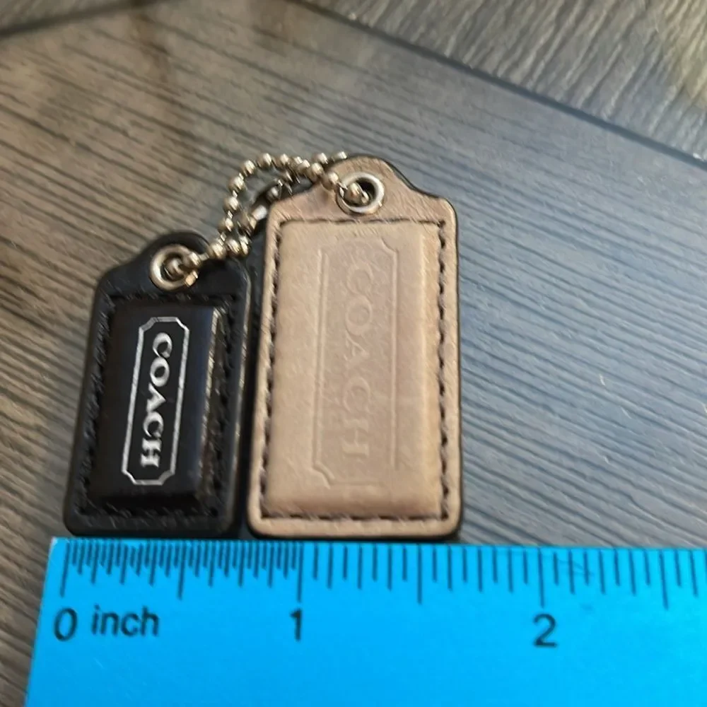 Coach Black and Grayish Tan Leather Keychain Set